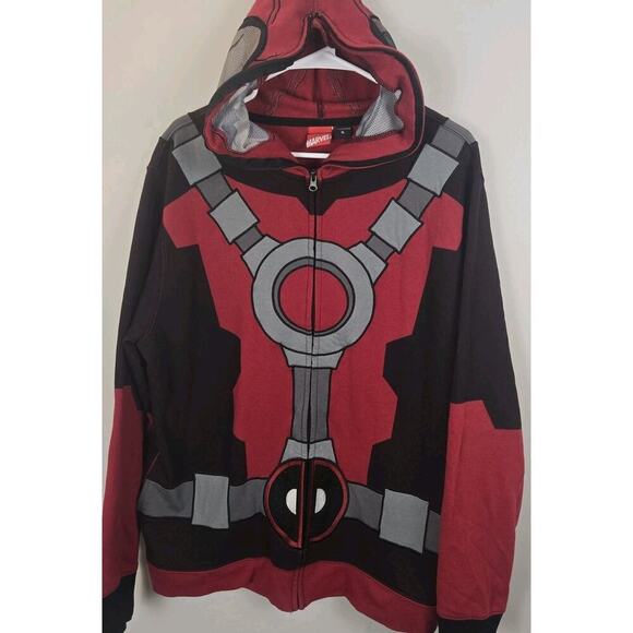 Marvel DEADPOOL Mad Engine Full Zip Face Halloween Hoodie XL Comic Outdoor - Picture 1 of 4